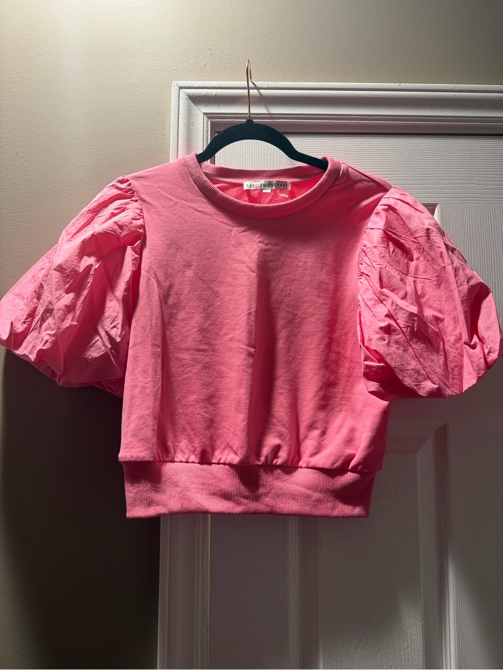 English Factory Pink Puff Sleeve Crop Tee - worn once